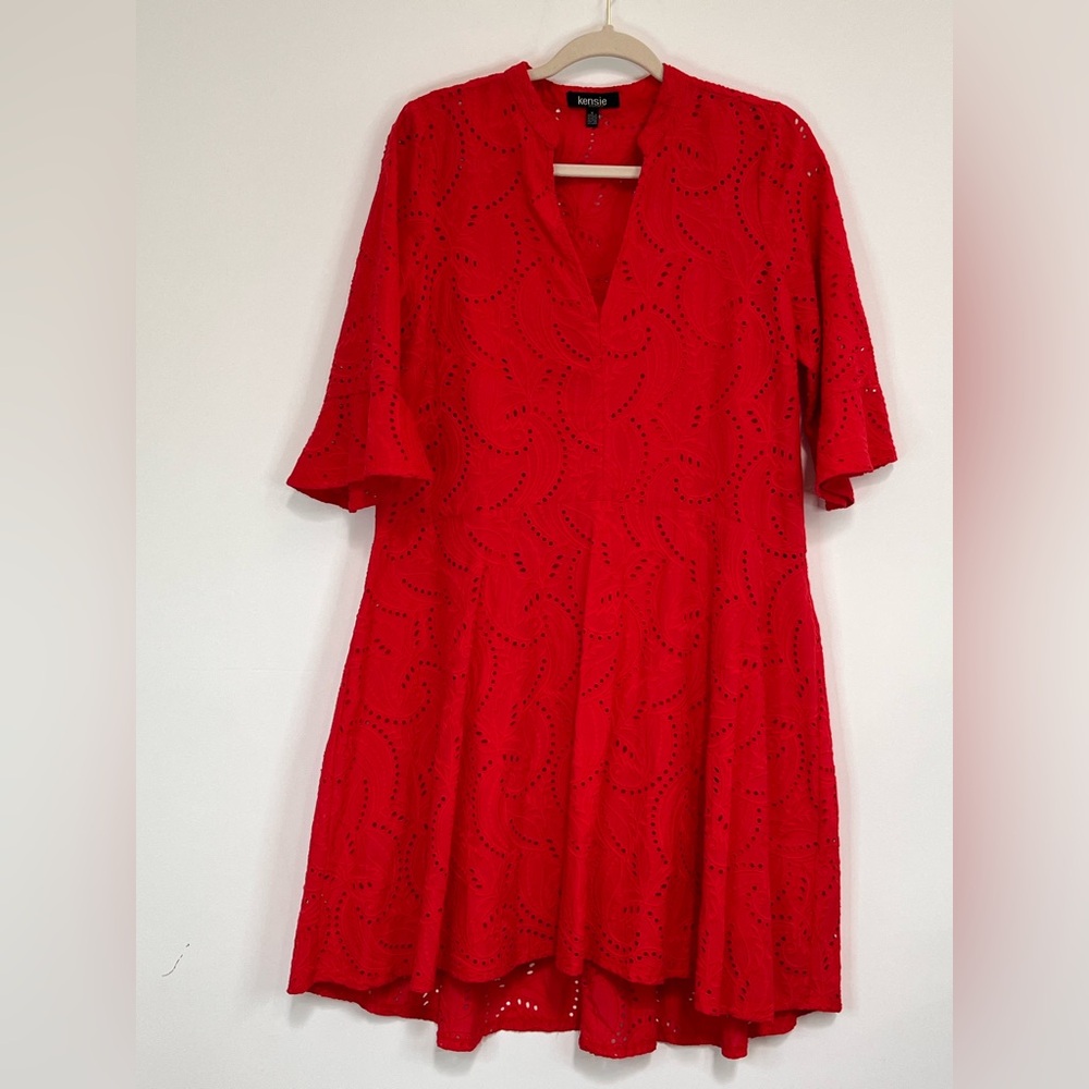 Kensie Red A-Line Dress with Flutter Sleeves